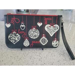Brighton Zip Bag Wristlet Clutch Love Notes Holiday D23369 Black Saffiano Heart